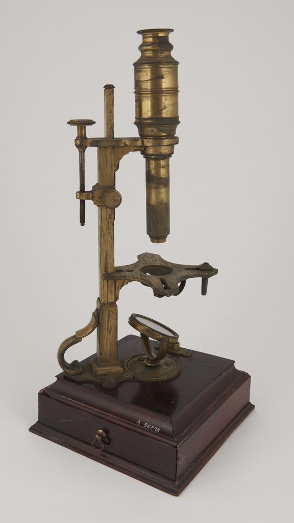 Cuff microscope with drawer in base, signed by Cole