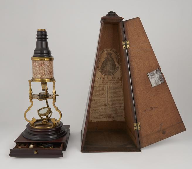 Scroll-type Culpeper microscope, by George Adams