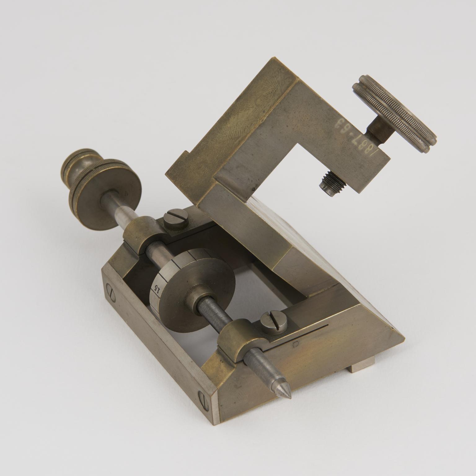 Jung's microtome with micrometer screw, knife in case, and three ...