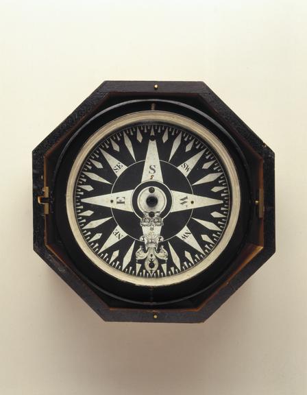 Admiralty steering compass demonstrating the laminated compass needles typical of the mid-19th century