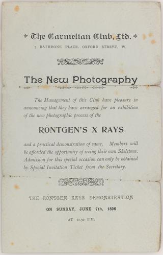 Pamphlet, 'Rontgen Rays Demonstration' (photographs by G.H.Gabb)