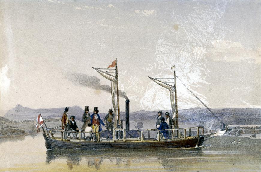 Coloured lithograph of Miller's steamboat