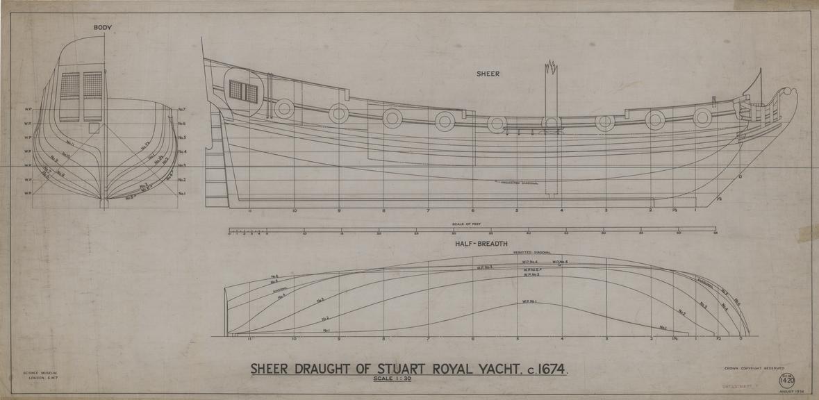 Sheer Draught of Stuart Royal Yacht c1674