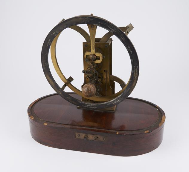 Orrery - clockwork on wooden base, unsigned