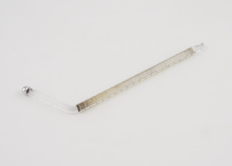 Bent mercury thermometer with ivory scale by Tagliabue and