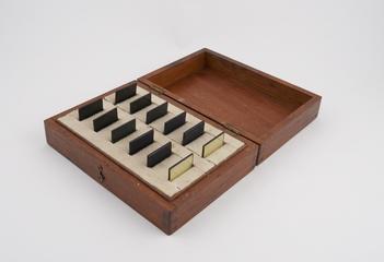 Twelve light filters, in mahogany box, for Spekker photo-electric absorptiometer