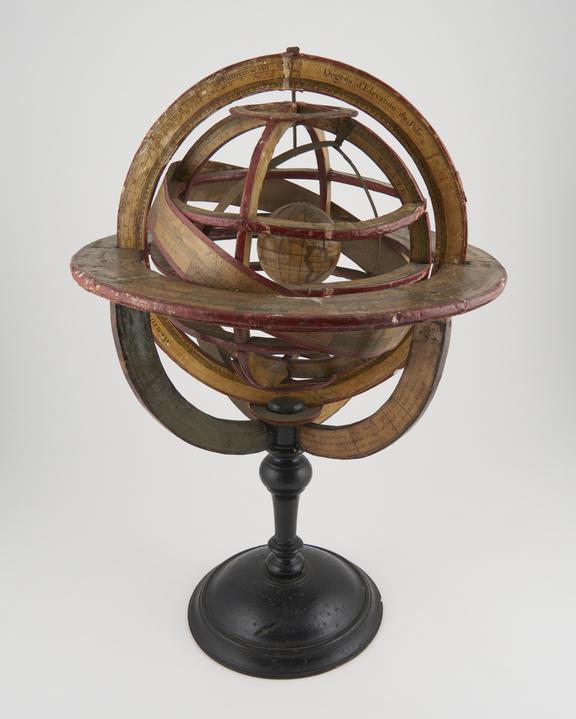 French Ptolomaic armillary sphere, wood and paper scales