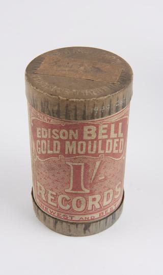Edison Bell Gold Moulded phonograph record cylinder in cardboard tube