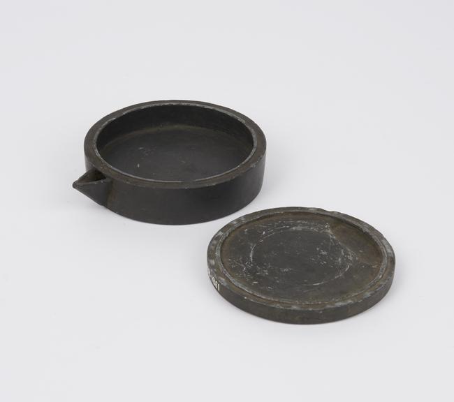 Inkpot, circular cross section  with spout and lid 11