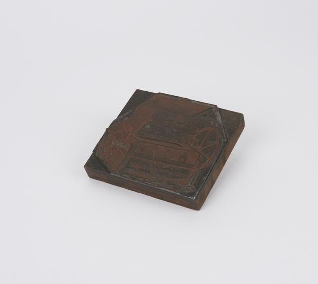 Copper electrotype (mounted) of advertisement for Stevens