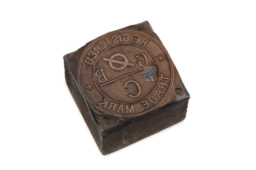 Wooden stamp with brass engraved Grimshaw Brothers registered