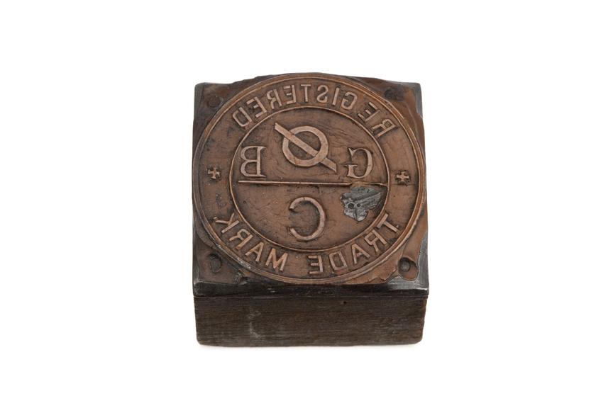 Wooden stamp with brass engraved Grimshaw Brothers registered