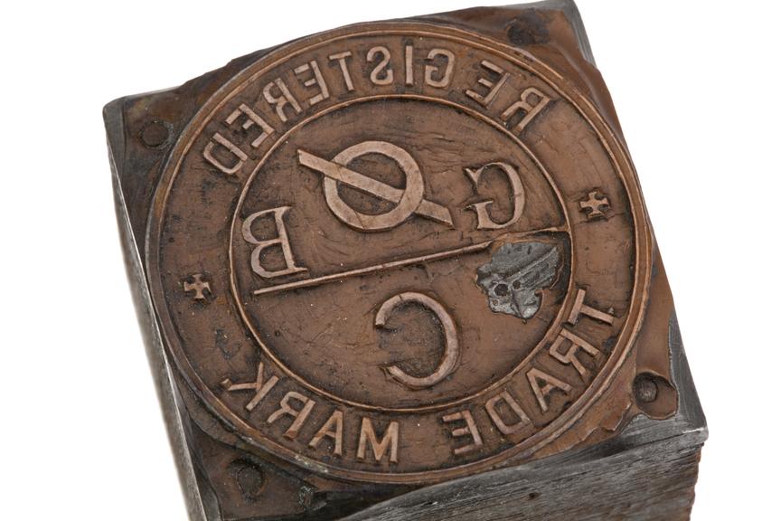 Wooden stamp with brass engraved Grimshaw Brothers registered