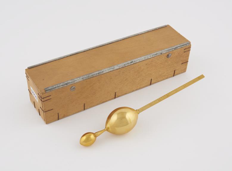 Gilt hydrometer by Dring and Fage. In plywood box