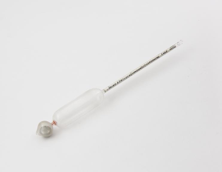 Glass hydrometer by Baird & Tatlock. Mercury weight and scale
