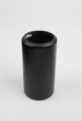 Black wax phonograph cylinder with bevelled edge and engraved song title inscription