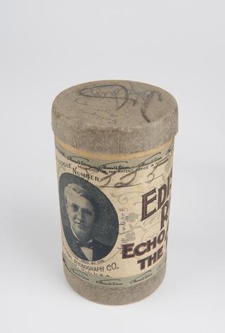 Edison Record phonograph cylinder in grey cardboard tube