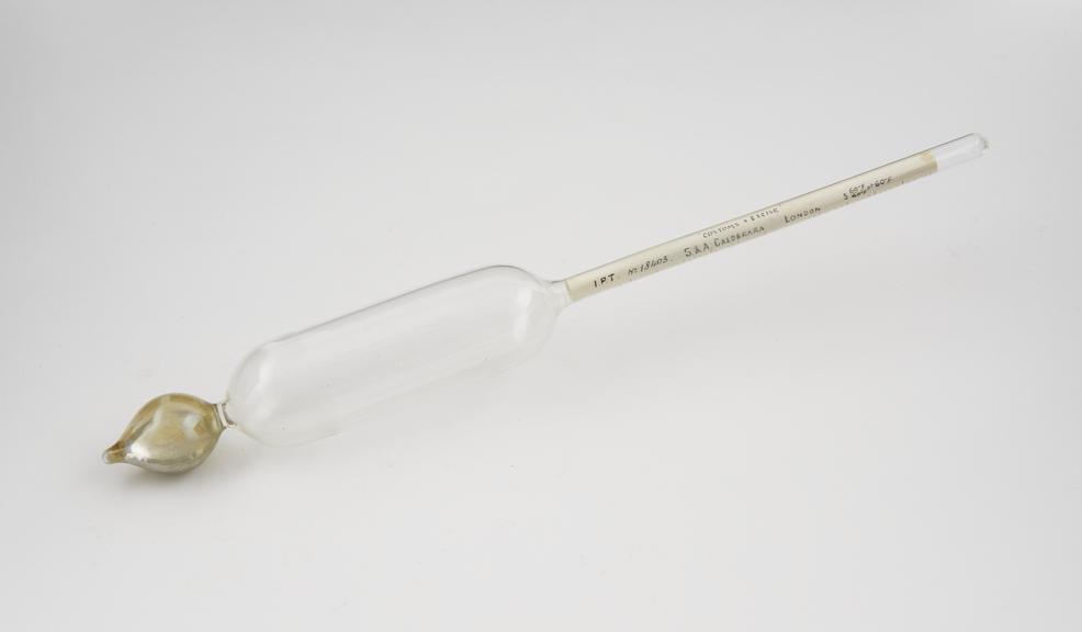 Glass IPT customs and excise hydrometer by S & A Calderara