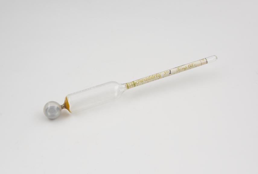 Glass Twaddell no 1 hydrometer marked Baird & Tatlock and