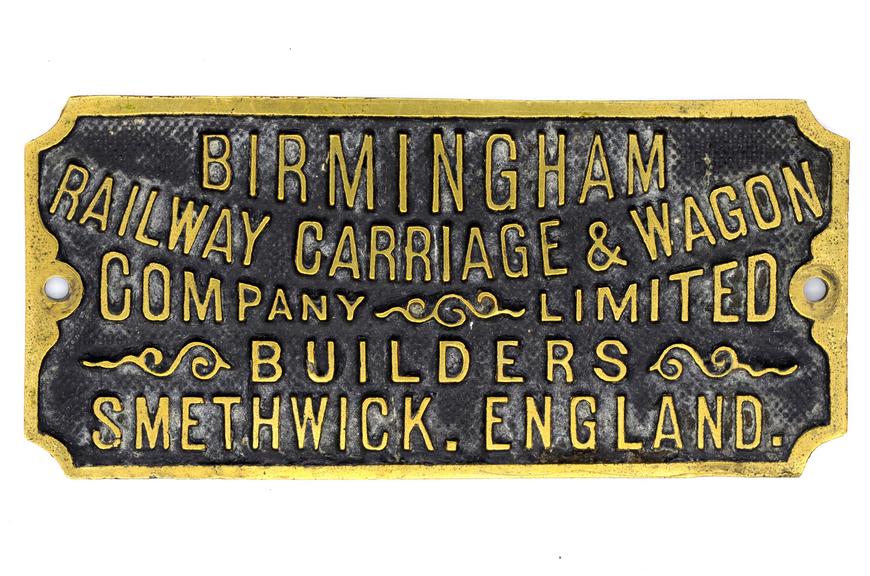 Brass worksplate, Birmingham Railway Carriage & Wagon Company Limited