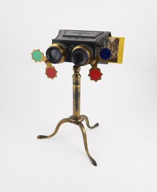 Wooden stereoscope on brass stand