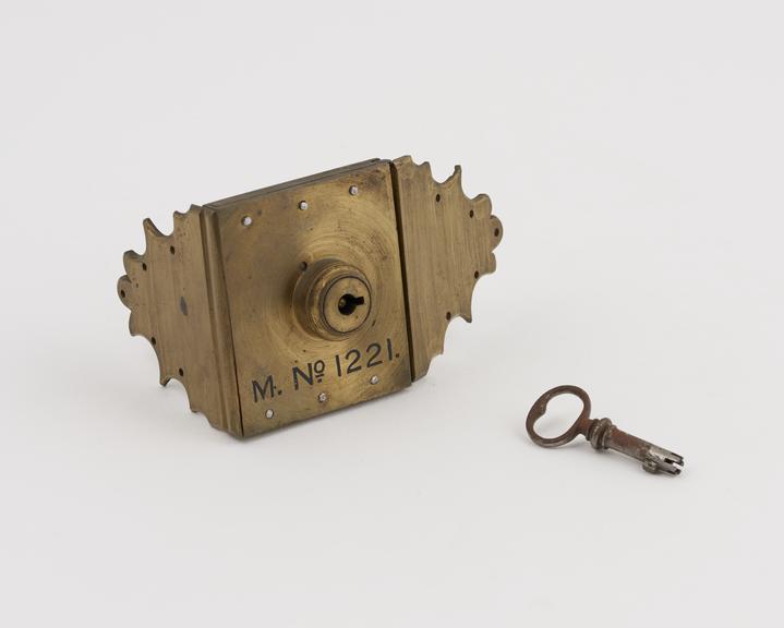 Bark lock from a selction of 15 locks and fastenings, 1871.