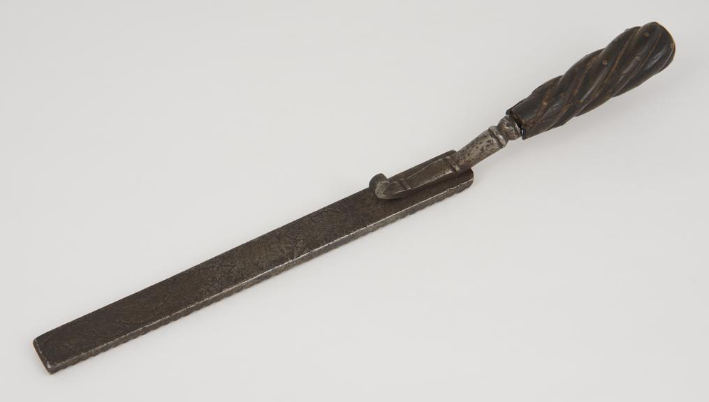 Rasp, wrought iron with wooden handle, Italian, 17th century.