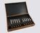 Twelve tuning forks with ivory hammer in box; with support for