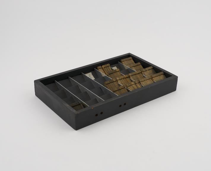 Wooden box with spare matrices from the Linecaster C3 model