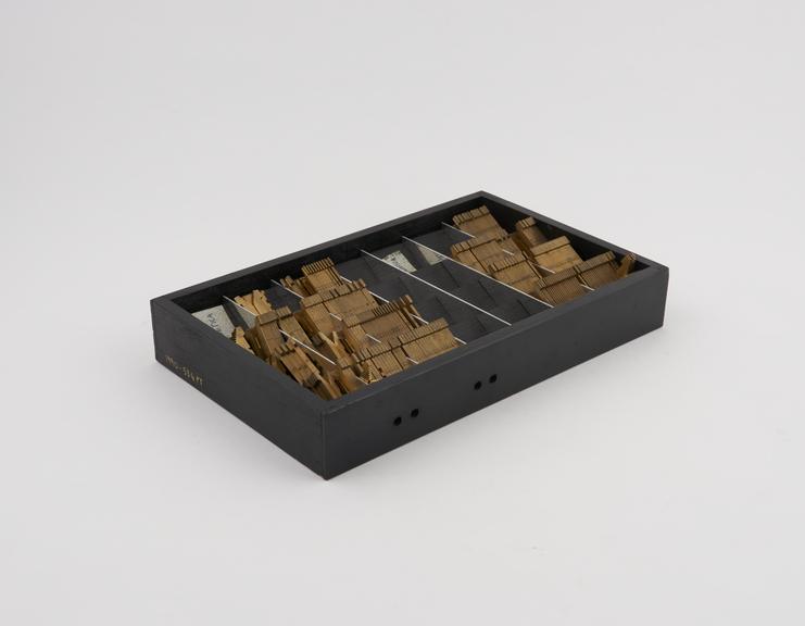 Wooden box with spare matrices from the Linecaster C3 model