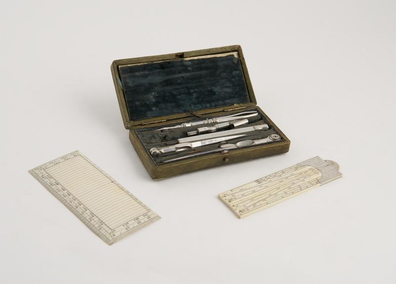 Case of silver mathematical drawing instruments by C. A