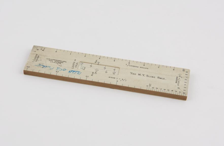 M.T. slide rule for problems of vehicular movement, made by J.H