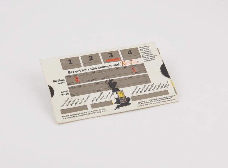 Cardboard sliding scale for determining BBC radio broadcast