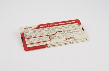 Slide rule for parabolic antenna systems calculations with one slider