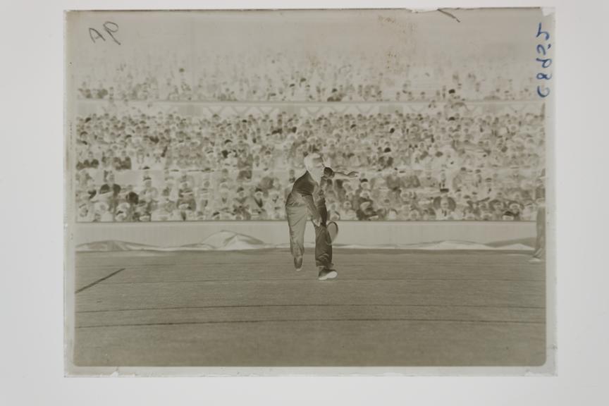 Daily Herald glass negative showing tennis star Fred Perry