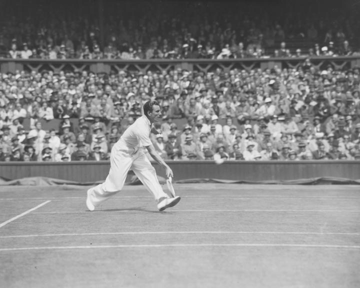 Daily Herald glass negative showing tennis star Fred Perry