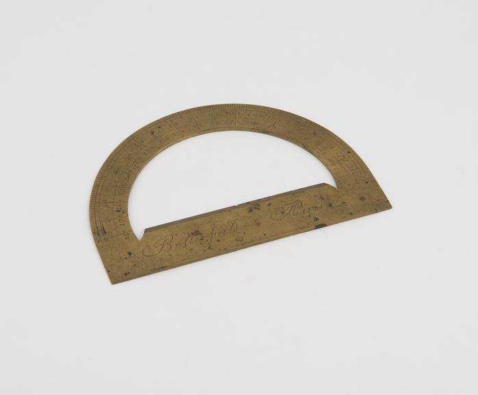 Brass semicircular protractor by Butterfield (B 505; A 85967)