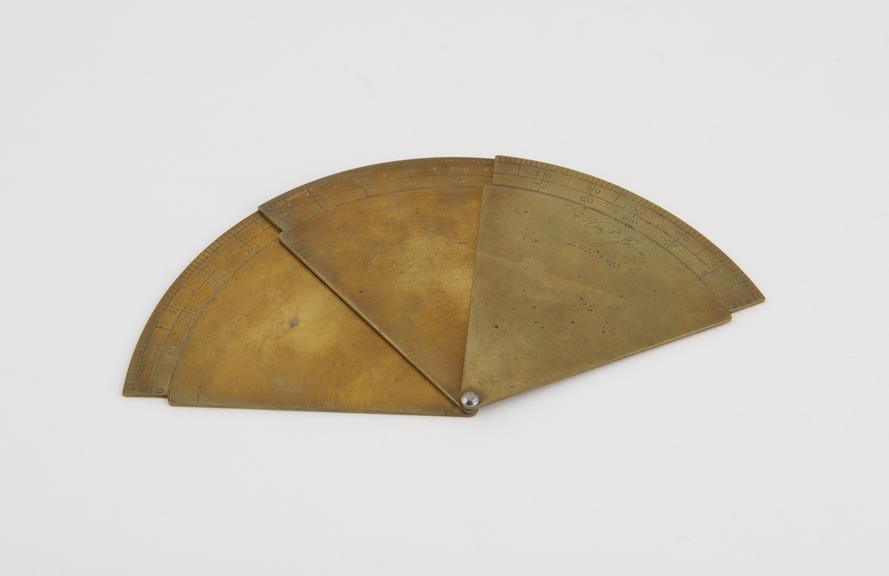 Tripartite semi-circular protractor in brass by W. & S. Jones