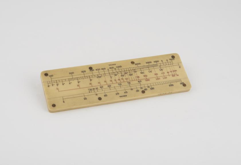 Hills slide rule, ivory, for artillery use