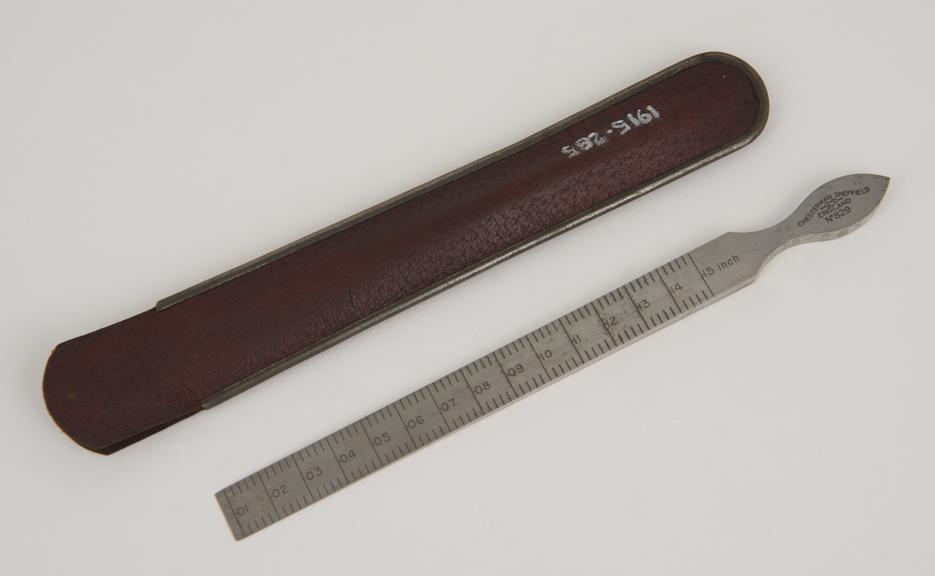 Steel wedge gauge, in slip case,metric and imperial dimensions.