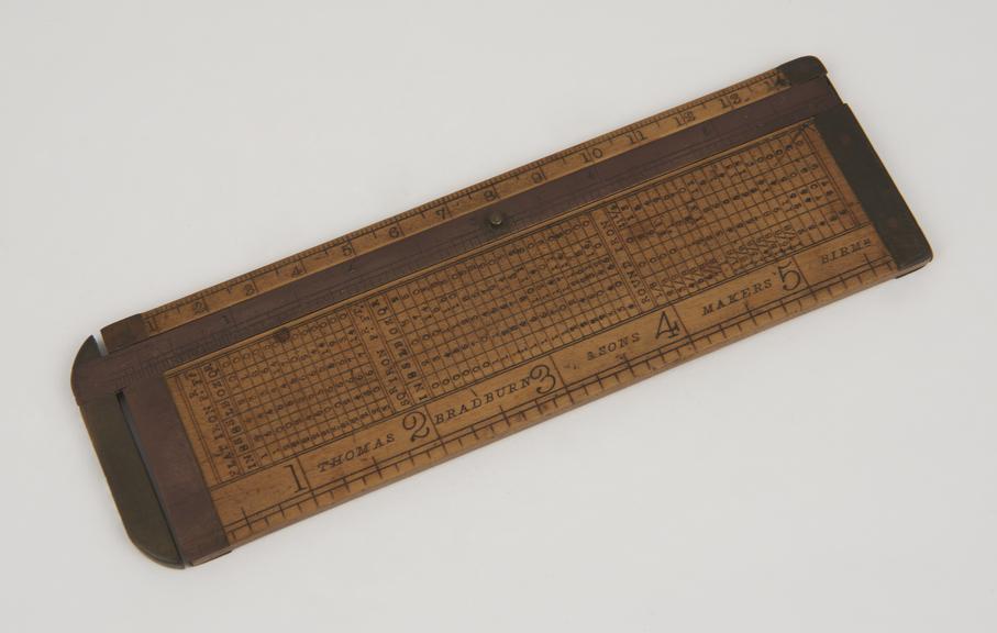 Metal factors ruler incorporating sliding caliper marked Thomas