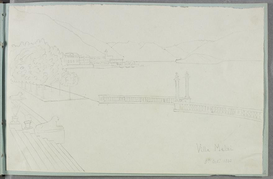 Camera lucida drawing of the Villa Melzi, Lake Como