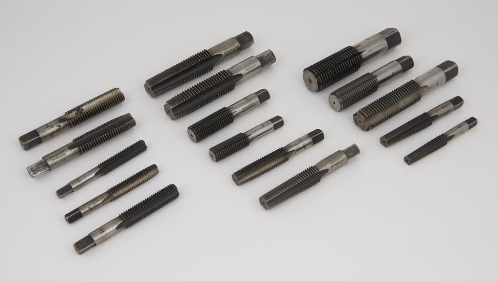 Four Sets of screwing taps, sizes 1/2, 5/8', 3/4'