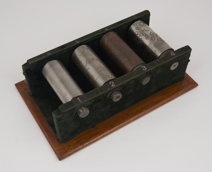 Four models of engraved rollers for calico printing, patentee J