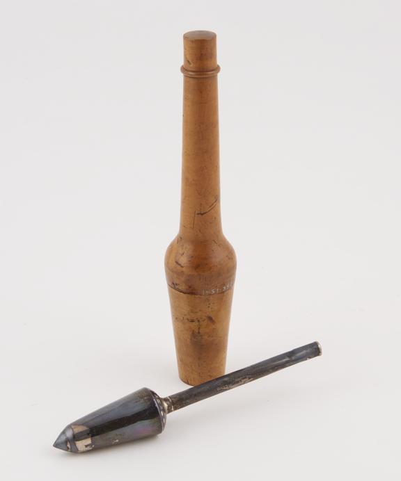 Early hydrometer in silver, French, in turned wooden case