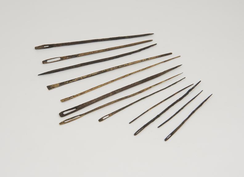 Collection of twelve needles (six iron and six bronze) found in