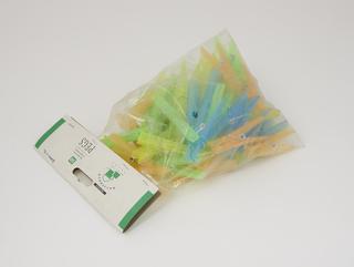 Forty seven of fifty coloured plastic clothes-pegs