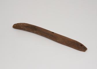 Wooden rod, one side flat, three drilled holes