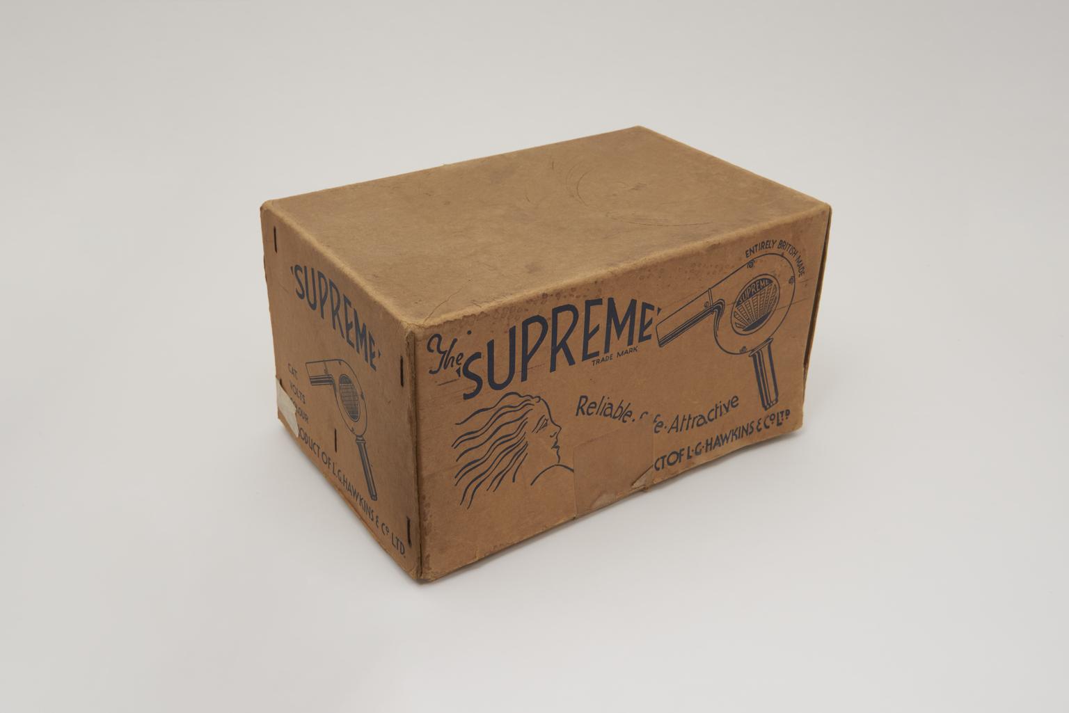 Original packaging for the L.G. Hawkins 'Supreme' Electric Hair Dryer