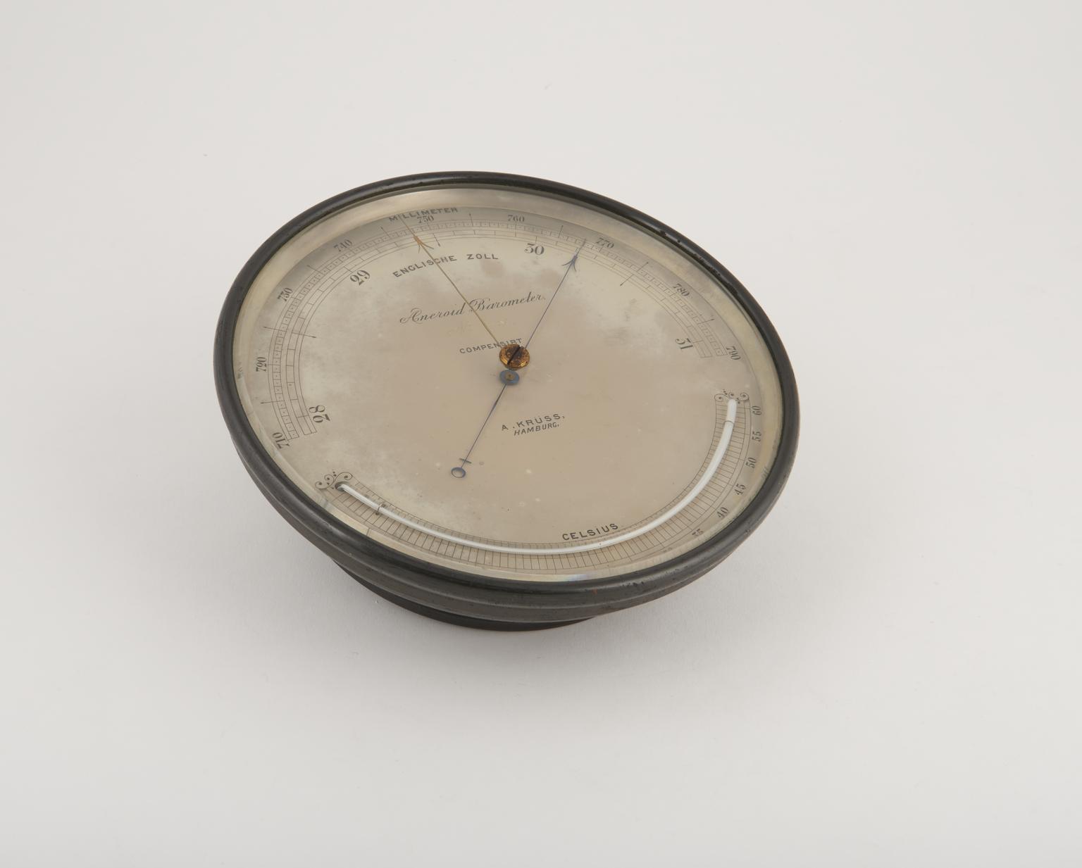 Scientists Using Barometer Aneroid barometer by Kruss, 1884. | Science Museum Group Collection